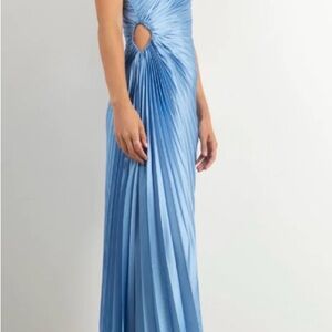 Sky Blue Asymmetrical Pleated Maxi Dress with Side Cutout
